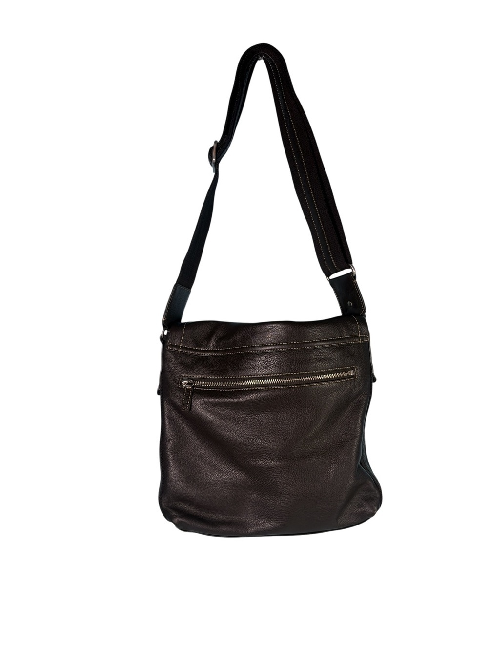 Levenger Pebbled Leather Messenger Bag Laptop Tablet Bomber Mocha Shoulder Strap - Picture 2 of 16